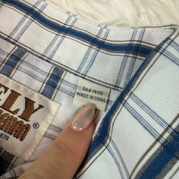 Ely Cattleman Men's Plaid Pearl Snap Western Shirts Size M Blue White - Picture 5 of 16